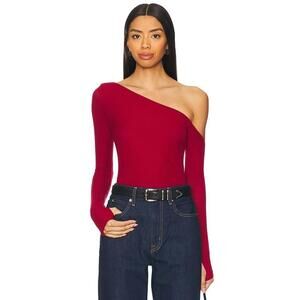 Michael Lauren Magdaleno Asymmetrical Fitted Cold Shoulder Long Sleeve Top M $88